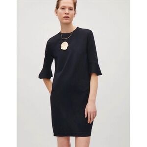 COS Indigo Mock Neck Flared Sleeve Deep Blue Knit‎ Sheath Dress ShiftMedium